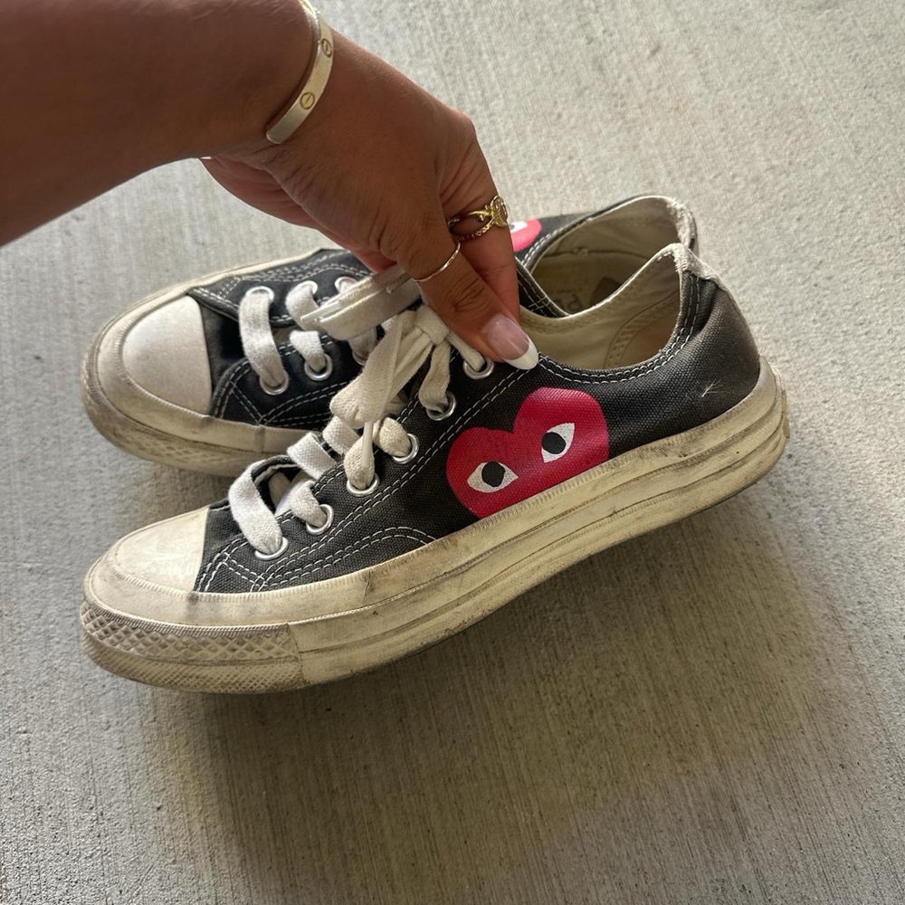 Black Sneakers with Red Heart Logo